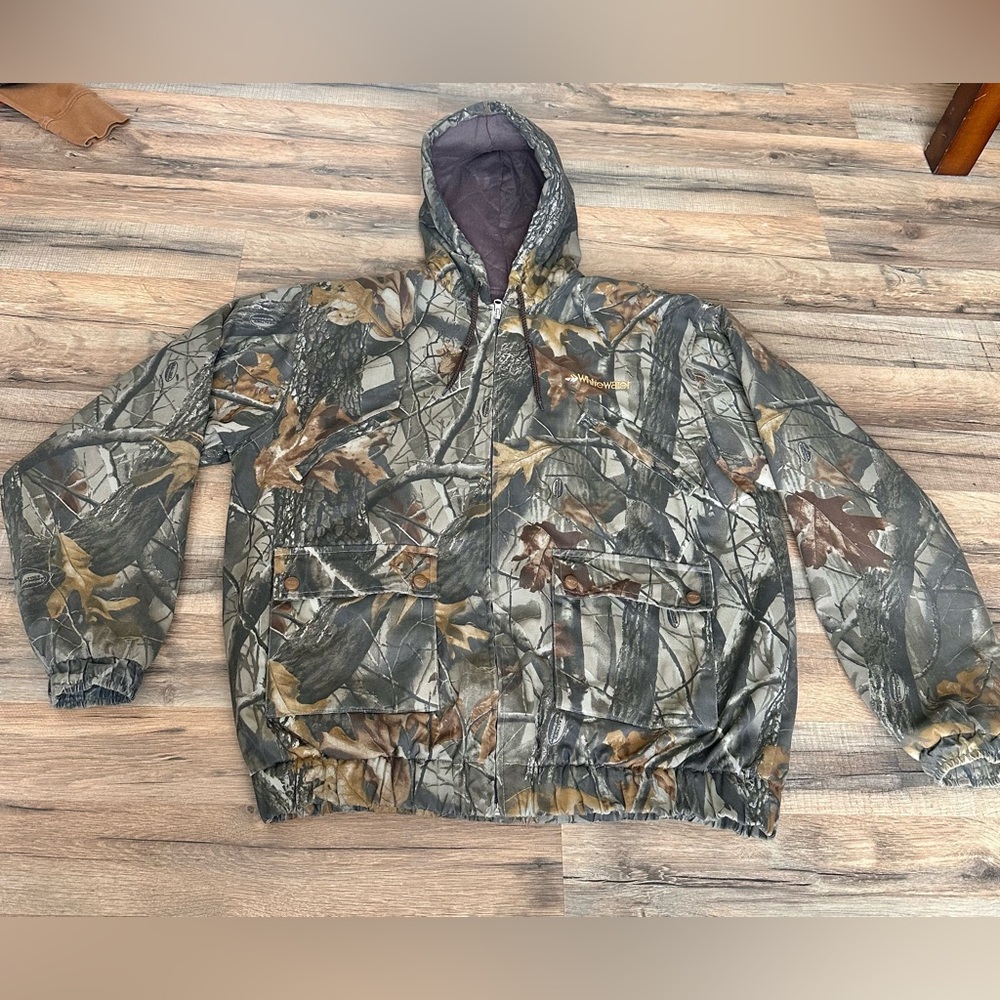 Vintage Whitewater Men’s Hunting Camo Jacket Insulated Hooded Size L RealTree